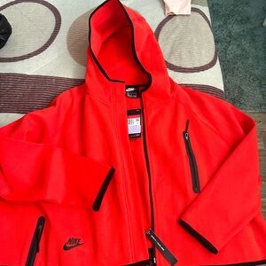 Sport jacket with hoodie, beautiful  red color and shape, new with tags